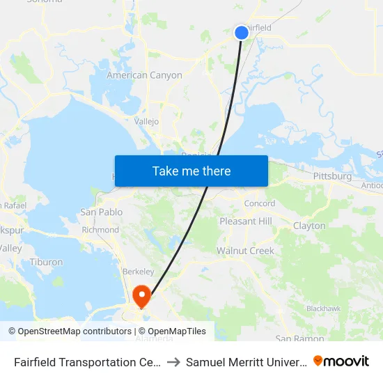 Fairfield Transportation Center to Samuel Merritt University map