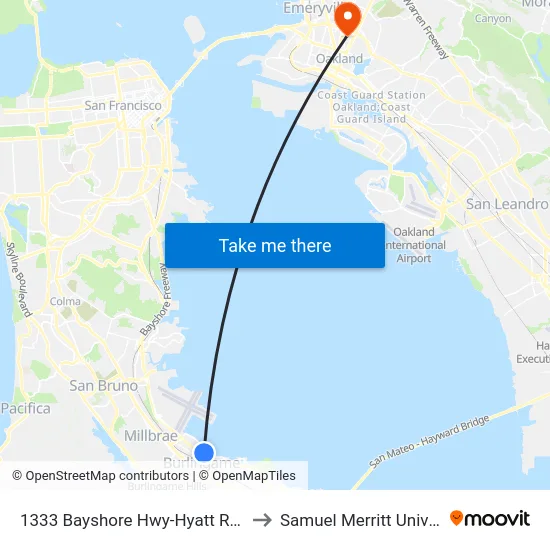 1333 Bayshore Hwy-Hyatt Regency to Samuel Merritt University map