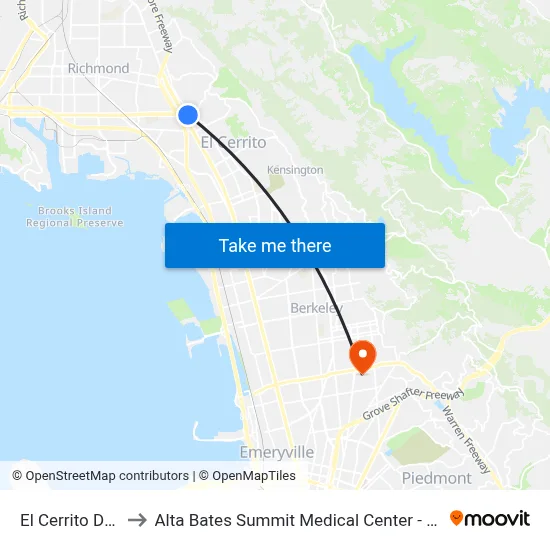 El Cerrito Del Norte to Alta Bates Summit Medical Center - Alta Bates Campus map