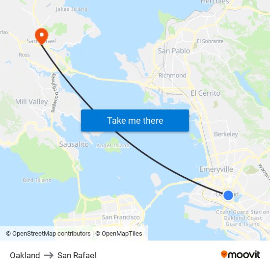 Oakland to San Rafael map