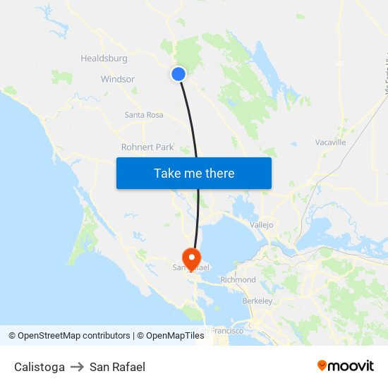 Calistoga to San Rafael map