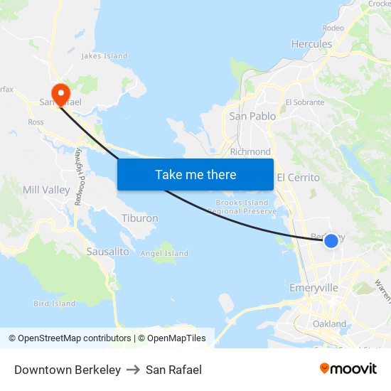 Downtown Berkeley to San Rafael map