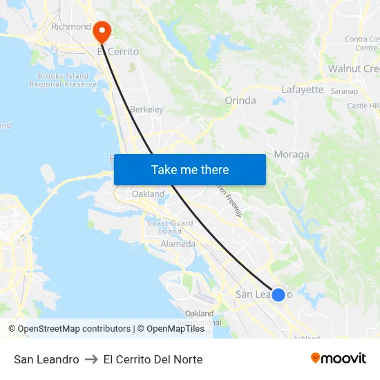 San Leandro to El Cerrito Del Norte map