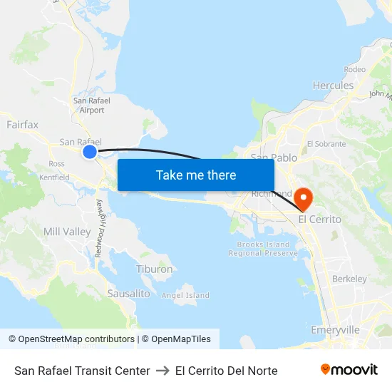 San Rafael Downtown to El Cerrito Del Norte map