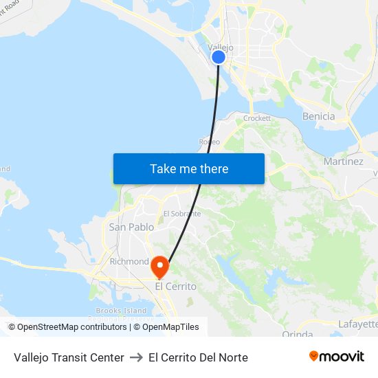 Vallejo Transit Center to El Cerrito Del Norte map