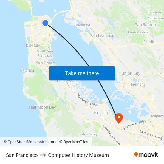 San Francisco to Computer History Museum map