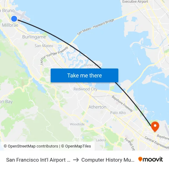 San Francisco Int'l Airport (SFO) to Computer History Museum map