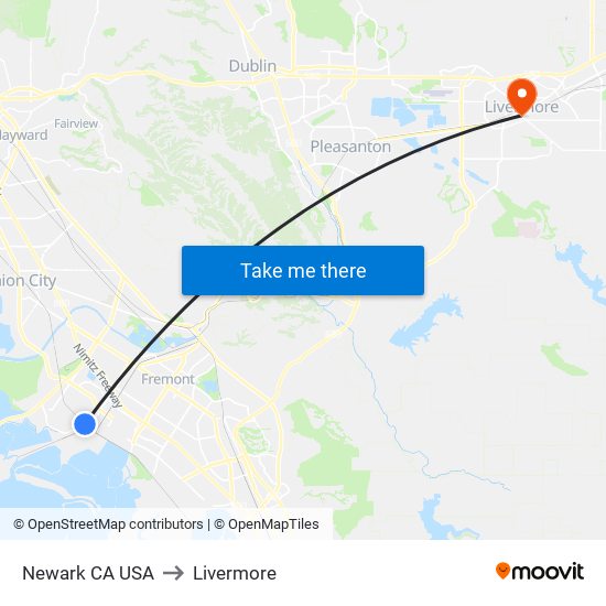 Newark CA USA to Livermore map