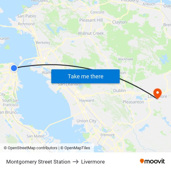 Montgomery Street Station to Livermore map