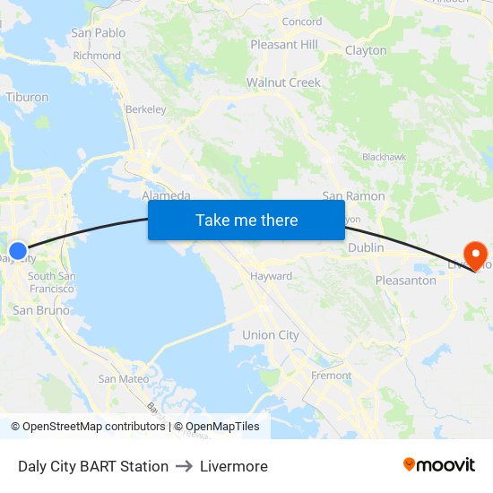 Daly City BART Station to Livermore map