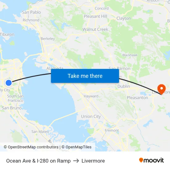 Ocean Ave & I-280 on Ramp to Livermore map