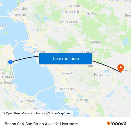 Bacon St & San Bruno Ave to Livermore map