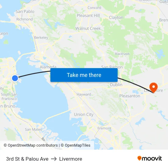 3rd St & Palou Ave to Livermore map