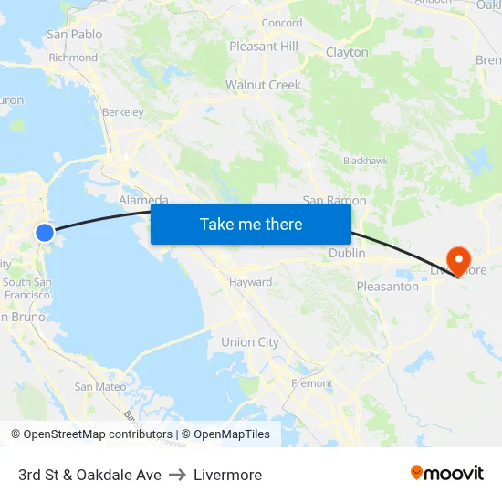 3rd St & Oakdale Ave to Livermore map