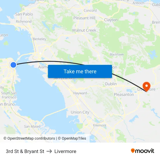 3rd St & Bryant St to Livermore map