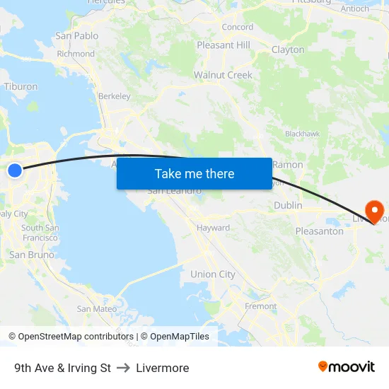 9th Ave & Irving St to Livermore map