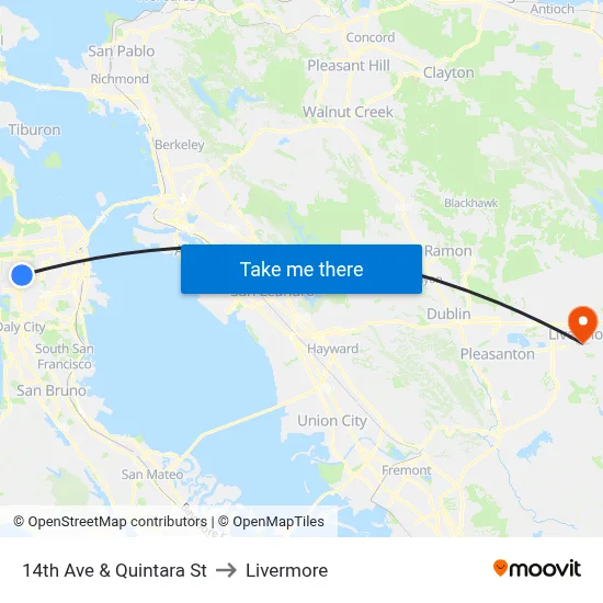 14th Ave & Quintara St to Livermore map