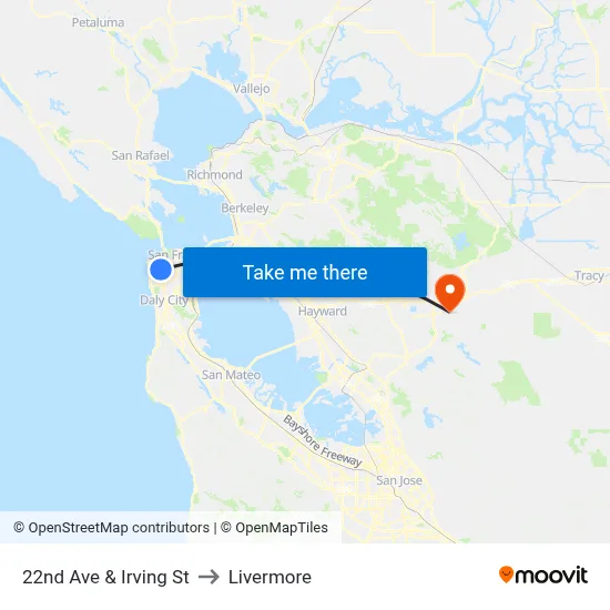 22nd Ave & Irving St to Livermore map