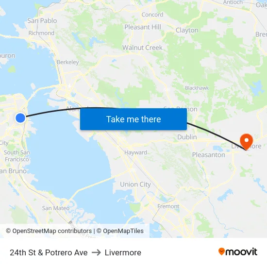 24th St & Potrero Ave to Livermore map