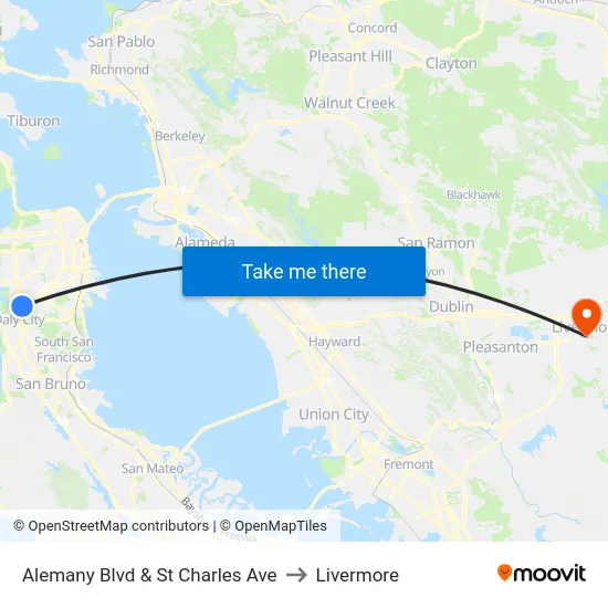 Alemany Blvd & St Charles Ave to Livermore map