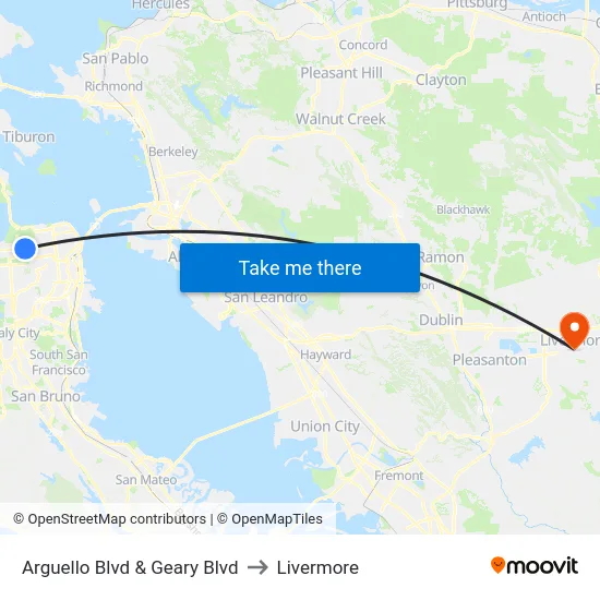 Arguello Blvd & Geary Blvd to Livermore map