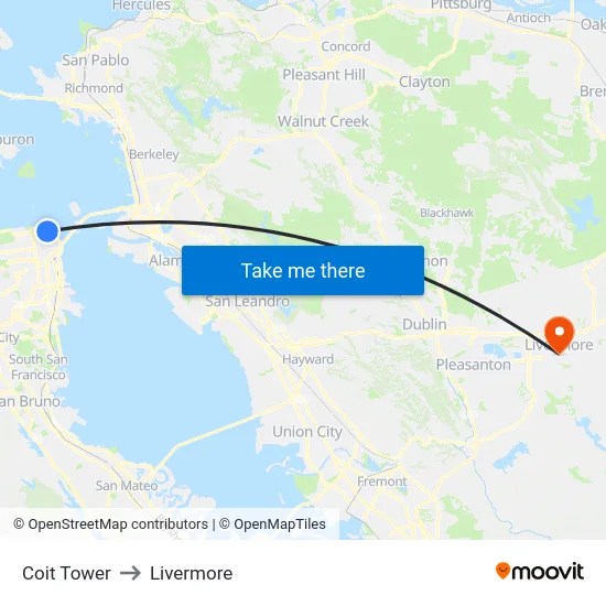 Coit Tower to Livermore map