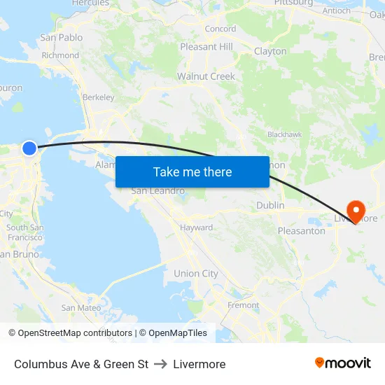 Columbus Ave & Green St to Livermore map