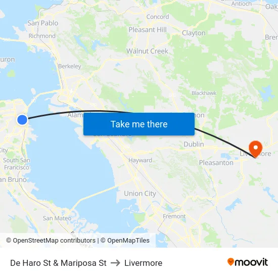 De Haro St & Mariposa St to Livermore map