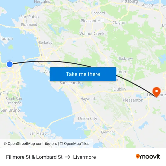 Fillmore St & Lombard St to Livermore map
