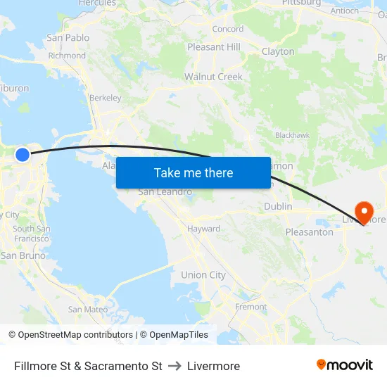 Fillmore St & Sacramento St to Livermore map