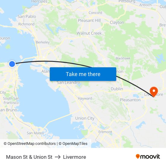 Mason St & Union St to Livermore map