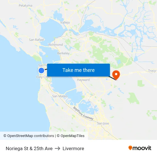 Noriega St & 25th Ave to Livermore map