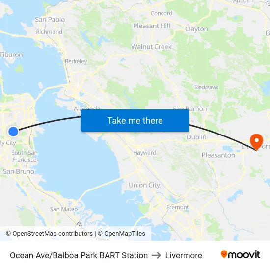 Ocean Ave/Balboa Park BART Station to Livermore map