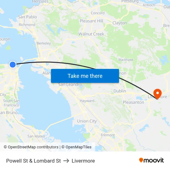 Powell St & Lombard St to Livermore map
