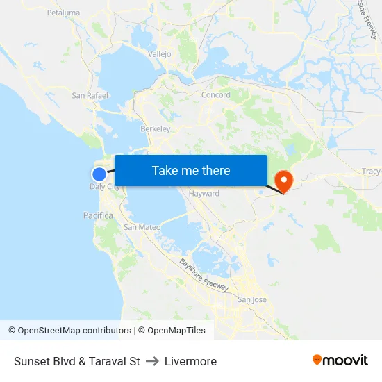 Sunset Blvd & Taraval St to Livermore map
