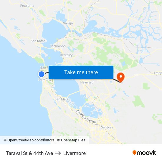 Taraval St & 44th Ave to Livermore map