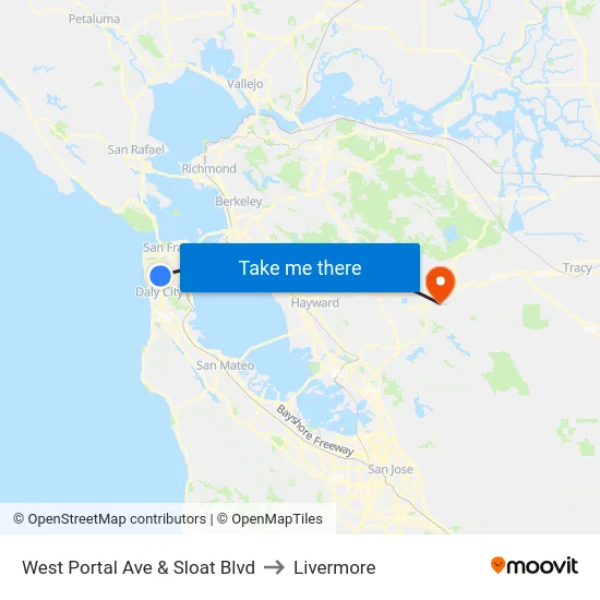 West Portal Ave & Sloat Blvd to Livermore map