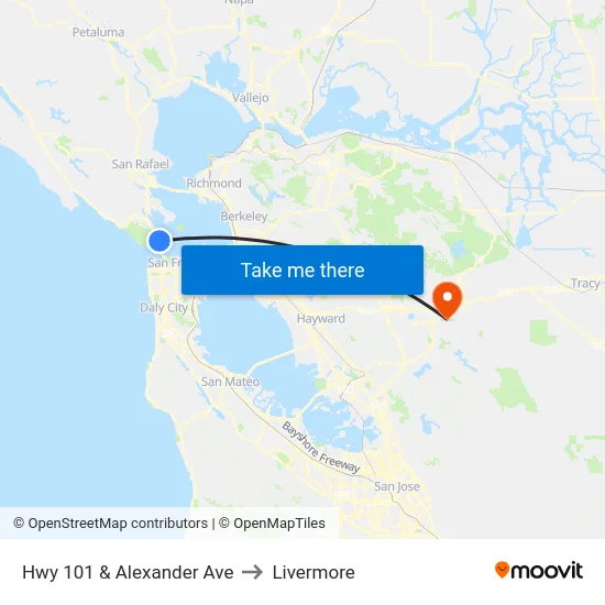Hwy 101 & Alexander Ave to Livermore map