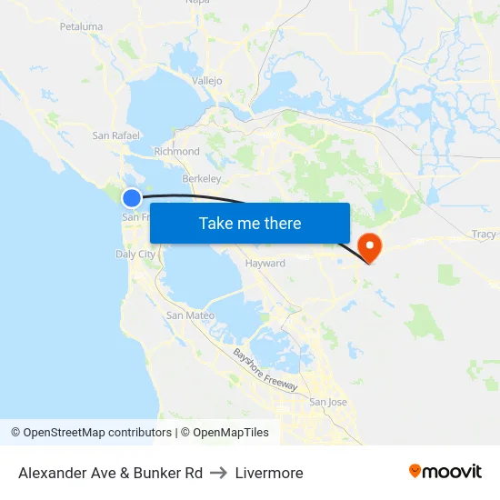 Alexander Ave & Bunker Rd to Livermore map
