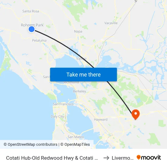 Cotati Hub-Old Redwood Hwy & Cotati Ave to Livermore map