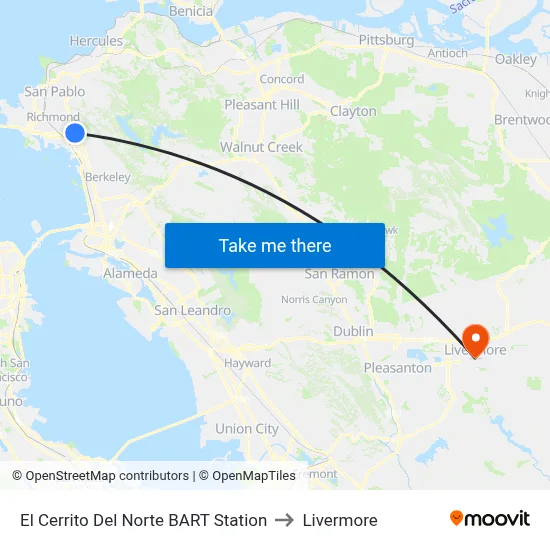El Cerrito Del Norte BART Station to Livermore map