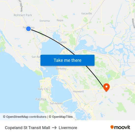 Copeland St Transit Mall to Livermore map