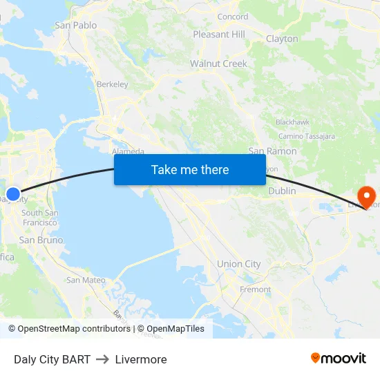Daly City BART to Livermore map