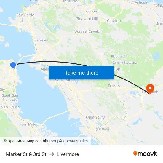 Market St & 3rd St to Livermore map