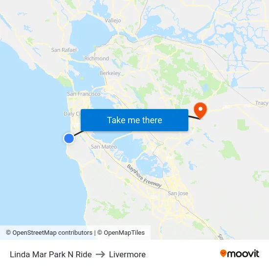 Linda Mar Park N Ride to Livermore map