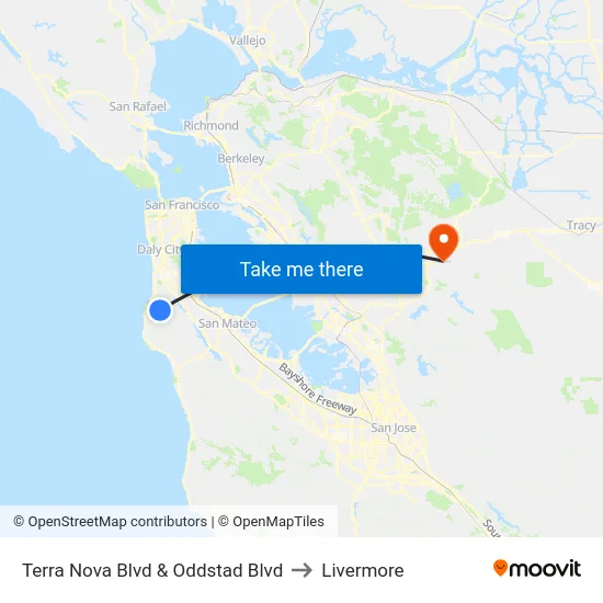 Terra Nova Blvd & Oddstad Blvd to Livermore map