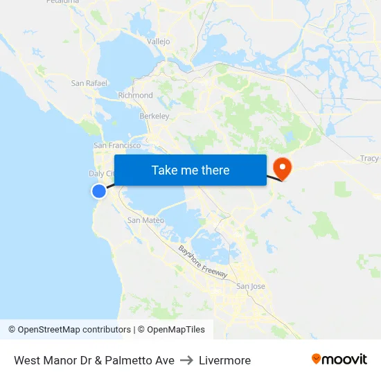 West Manor Dr & Palmetto Ave to Livermore map