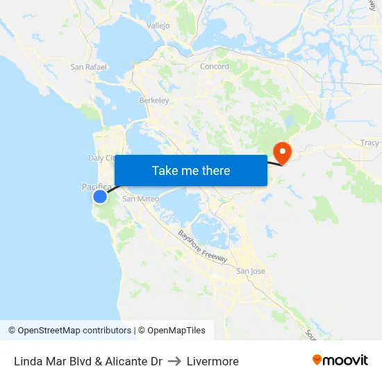 Linda Mar Blvd & Alicante Dr to Livermore map