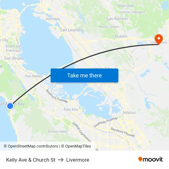 Kelly Ave & Church St to Livermore map