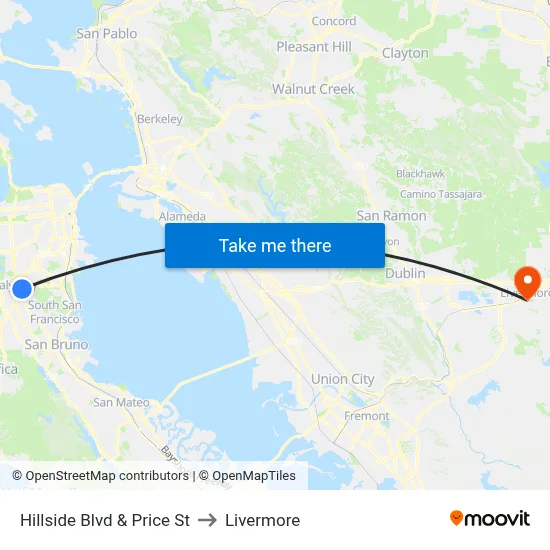 Hillside Blvd & Price St to Livermore map